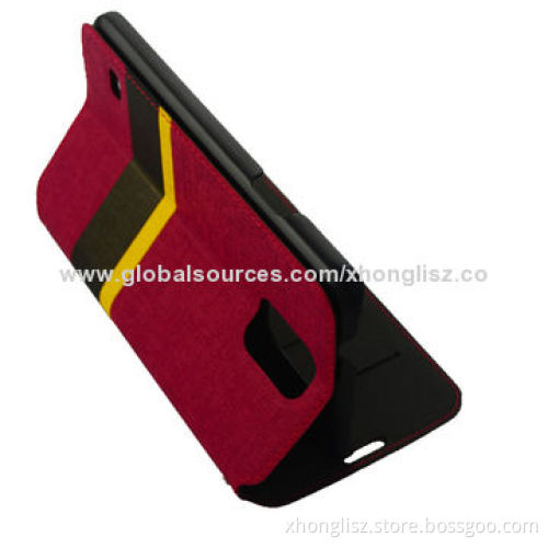 PU Leather Case for Samsung S5, with Stand Design, Contrasting Color Material Matching Design